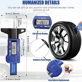 FANGXIN Car Tire Tread Depth Gauge Brake Pad Measuring Tool Tread Depth Tool,Tire Wear Gauge Digital Measurement Pad Suitable for Cars Motorcycles Trucks