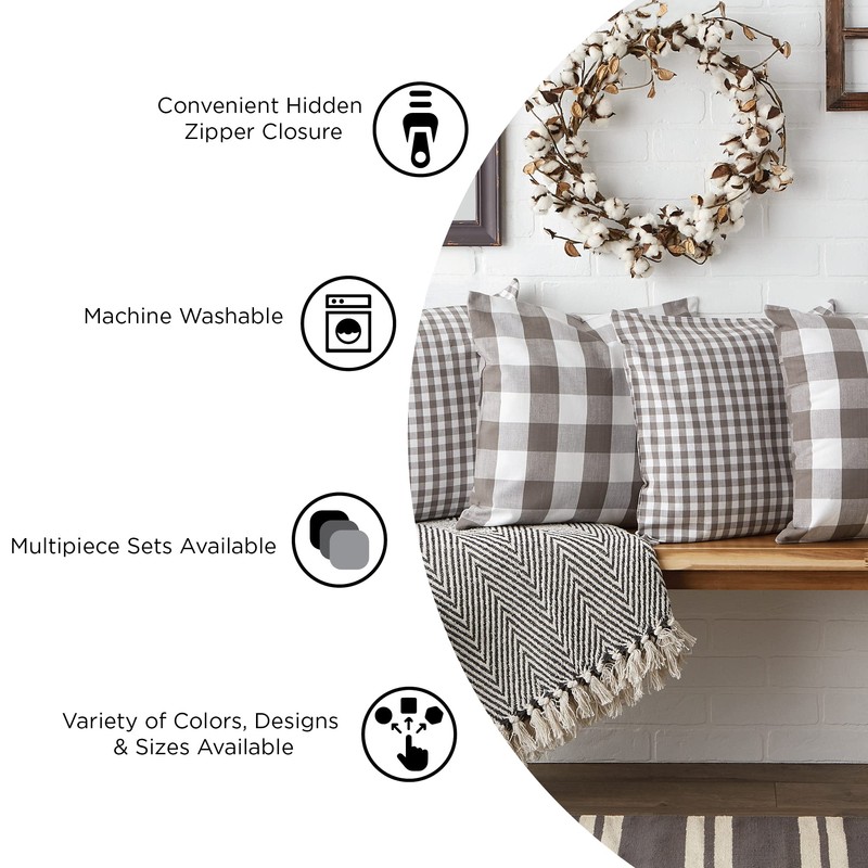 DII Throw Pillow Cover Collection Decorative Square, 18x18, Gray Tri-Color,