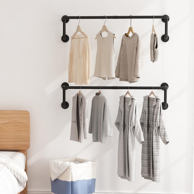 WTPLWD Industrial Pipe Clothes Racks 2 Pack, Black Pipe Wall