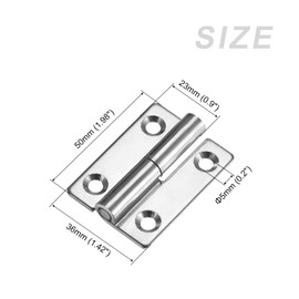 sourcing map Lift Off Hinge (50mm/2") 2pcs, 304 Stainless Steel Right-Handed Slip Joint Small Flag Hinges - for Cabinet Door, Silver Tone