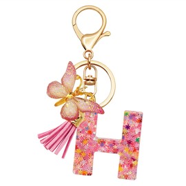 TTYY Initial Letter Keychain for Women Gift for Young Teenage Girl Gifts for Christmas to Mom Daughter Pink tassel (pink snow LetterH)