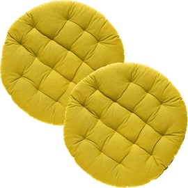 REDBEST Chair Cushion, Chair Cushion, Seat Cushion, Plain, Pack of 2, Ochre, Size 37 Diameter, Quilted, with Smooth, Durable Fabric (Other Colours)