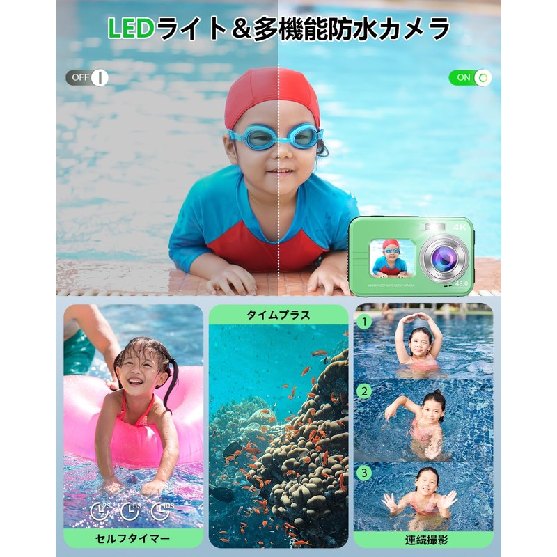 HICSHON Digital Camera, Digital Camera, 4K Underwater Camera, Waterproof Camera,