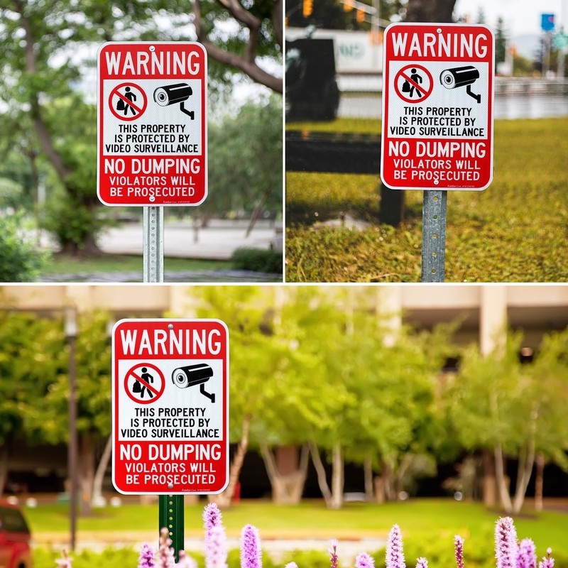 Faittoo Large No Dumping Sign, Property Protected By Video Surveillance