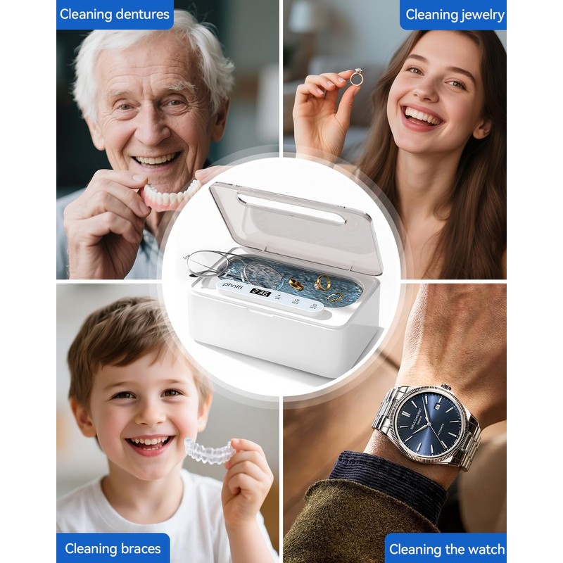 Ultrasonic Jewelry Cleaner, Phniti Ultrasonic Retainer Cleaner with Timer, 47KHz