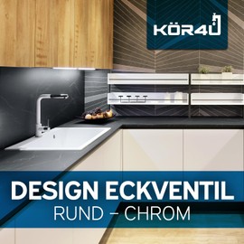 kör4u Design Angle Valve 1/2 x 3/8 Inch Water Shut-off Valve Round Chrome with Quick Release for Bathroom and Kitchen with Rosette