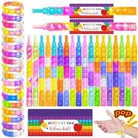 36 Sets Bubble Bracelet Hand Finger Silicone Wristband Fidget Toys Push Bubble Fidget Bracelet with Cards for Back to School Party Favors Birthday Bracelets for Classroom