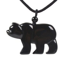 Justinstones Natural Black Agate Carved Cute Flatback Polar Bear Animal Pendant Necklace 22 Inch