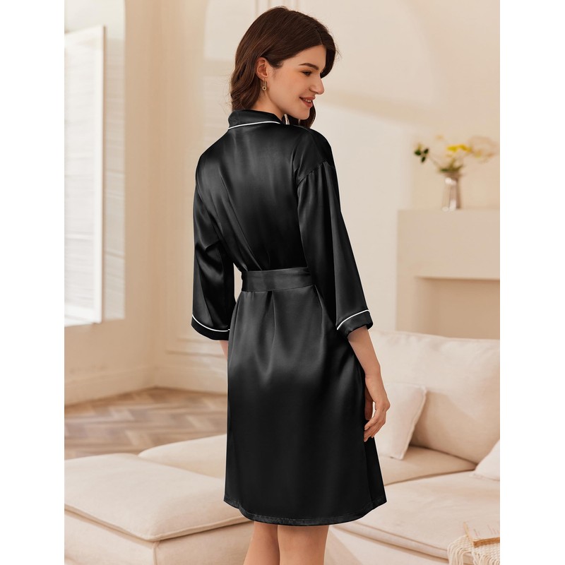 Ekouaer Women's Silk Robe Set V Neck 2 Piece Satin