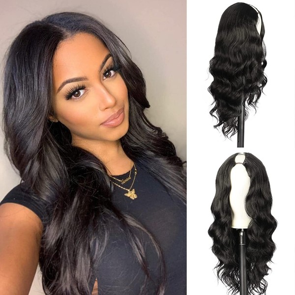 V Part Wig Body Wave V Part Half Wigs for Black Women V Shape Wigs No Leave Out,Aisaide Black Upgrade U Part Wig with Clips in Half Wig Extensions Synthetic Scalp Protective Thin Part Wig 24inch