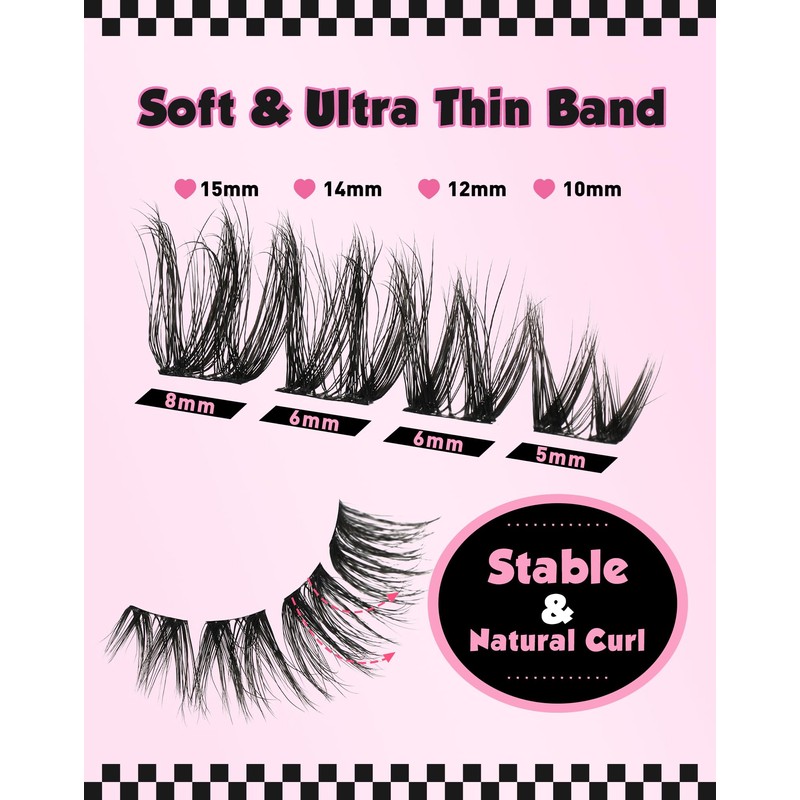 Cat Eye Cluster Lashes,10-15mm DIY Eyelash Extensions,Natural Cluster Eyelashes for