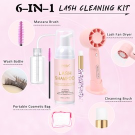 EMEDA EMEDA Lash Shampoo Kit 2.02 fl oz Lash Cleaning Kit with Rechargeable Fan Dryer/Brush/Rinse Bottle, Oil-free Cleanser Wash for Extensions & Clusters & Natural Eyelashes, Cleaner for Eyelash Care