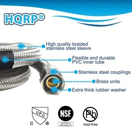 HQRP Dishwasher Fill Hose 6FT (12-Pack) – Universal Stainless Steel Water Supply Line, 3/8" Comp x 3/8" Comp, 90° MIP Elbow & 3/4" Swivel Gooseneck Fitting, Burst-Proof Connection