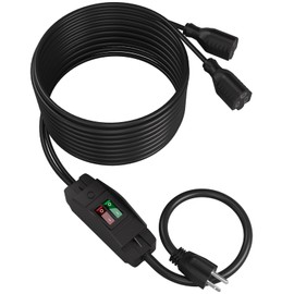 STARELO 2-Way 3 Prong Extension Cord with ON/Off Switch,3 Prong,Y-Splitter, Pimary 14AWG 15A/125V and Secondary 18AWG 10A/125V with one NEMA 5-15P Plug and Two NEMA 5-15R Receptacles. (15FT,Black)