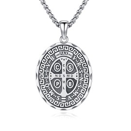 REDSUN Religious Protector Necklace 925 Sterling Silver St Raphael Archangel Chain Cross Amulet Pendant Silver Christian Necklace for Men and Women, Sterling Silver