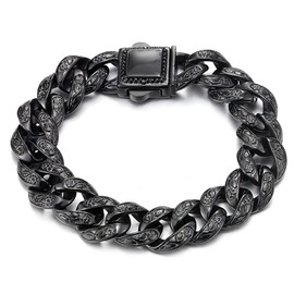 COOLSTEELANDBEYOND Chunky Heavy Mens Stainless Steel Black Curb Chain Bracelet 8.66 Inches