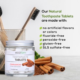 Ecofam Toothpaste Tablets – Cinnamon | Chewable Toothpaste Tablets for Fresh Breath | Fluoride Free | Nano Hydroxyapatite Toothpaste | 350-Count Refill Bag