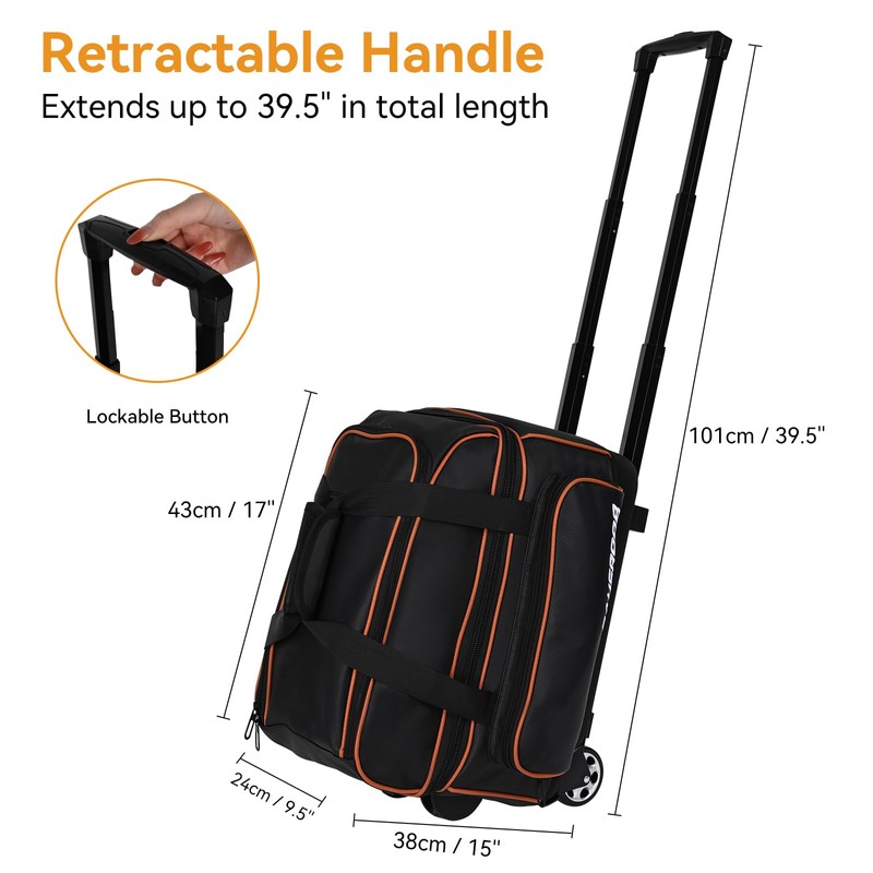 2 Bowling ball Bag with Wheels & Shoe Compartment Fits