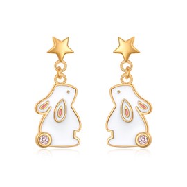 Bunny Stud Earrings for Women 925 Sterling Silver Rabbit with Pink Ear Golden Cute Bunny Easter Gift Jewelry