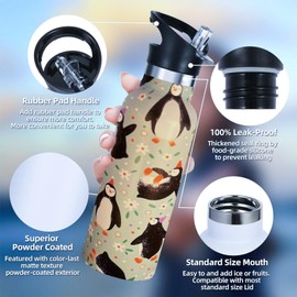 Hazlget Cute Penguin Water Bottle with Straw Lid Insulated Stainless Steel Travel Mugs for Sport Gym Outdoor 20oz