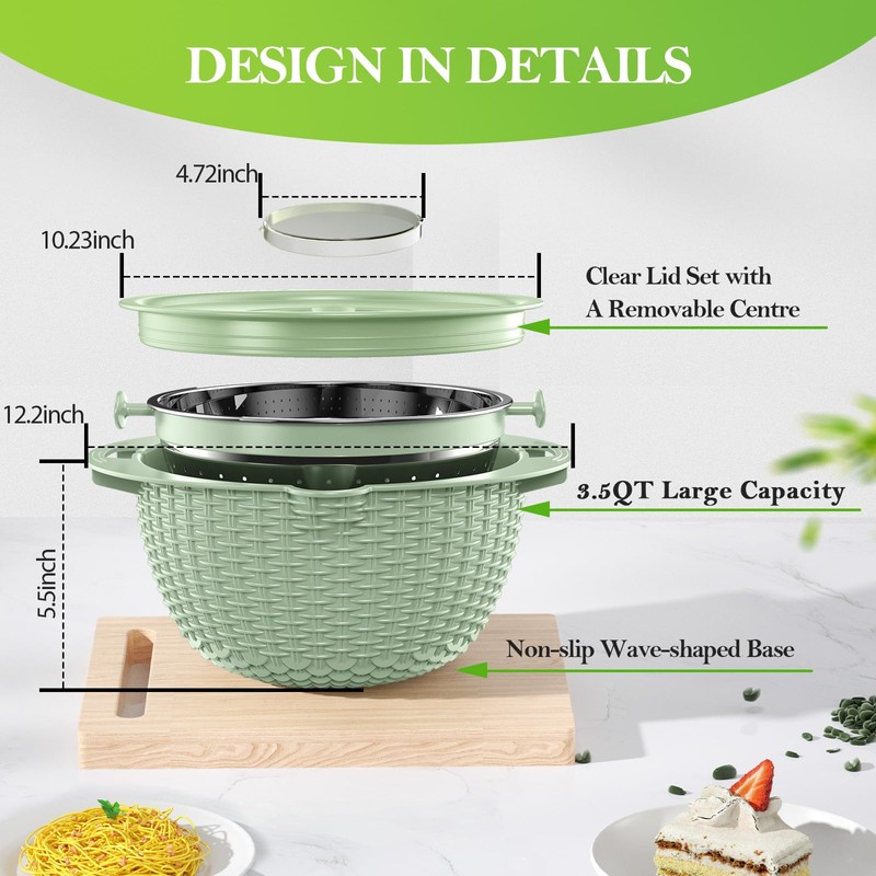 4-1 Colander with Bowl Set - Strainers for Kitchen, Food