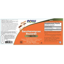 NOW Supplements, Saccharomyces Boulardii,Probiotic 5 Billion CFU, 60 Veg Capsules