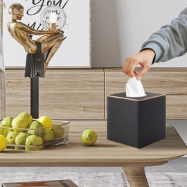 XNONE Tissue Box Cover Pu Leather Tissue Box Holder Square Tissue Organizer Napkin Dispenser for Home,Office,Restaurant,Dresser,Car,Bathroom Decor (Black)