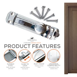 1 Pack Polished Chrome Sliding Door Lock, Heavy-Duty Steel Door Bolts for Internal Doors, Surface-Mounted Bathroom Door Lock, Internal Door Lock Slide Lock for Bedroom, Bathroom & Cupboards