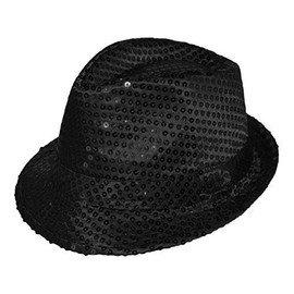Robelli Adult/Kids Colourful Fancy Dress Sequin Fedora Hat (Black)