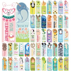 Skyygemm 144 Pcs Animal Pun Bookmarks 2" x 6" Paper Motivational Bookmark Whale Panda Unicorn Cute Animal Bookmarks for Kids Reading Birthday, Back to School Gifts for Students