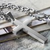 Flongo Lords Prayer Cross Pendant Necklace: Silver Stainless Steel Necklace