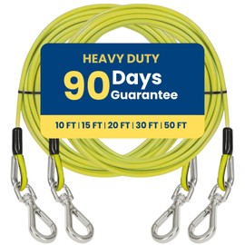 【90 Day Guarantee】 2 Pack Heavy-Duty Dog Tie-Out Cable, No Rust & Tangle-Free Dog Cables, Fits Small/Medium/Large Dogs - Proof Tether for Outdoor Yard & Camping, Yellow 50ft