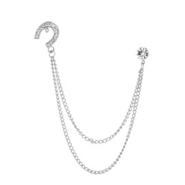 Horseshoe U Tassel Chain Brooch Collar Pin Rhinestone Solitaire CZ Brooches Lapel Pins Suit Shirt Tuxedo Corsage Accessories Fashion Wedding Anniversage Party Jewelry for Women Men (Silver)