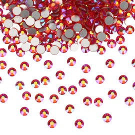 Jollin Glue Fix Crystal Flatback Rhinestones Glass Diamantes Gems for Nail Art Crafts Decorations Clothes Shoes(ss20 1440pcs, Red AB)