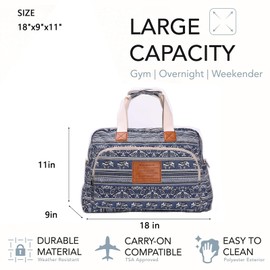 Malirona Canvas Overnight Bag Women Weekender Bag Carry On Travel Duffel Bag Floral (Blue)