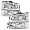 4pcs Halogen Headlight Assembly for 2003-2006 Chevy Silverado 1500 2500 HD 3500 / Avalanche, 2007 Silverado Classic w/Bumper Lights Chrome Housing