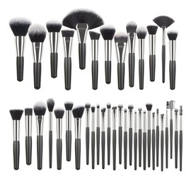 Pongnas Juego de Brochas de Maquillaje, 40 Brochas de Maquillaje Profesionales con de Madera y Bolsa de Almacenamiento, Brochas de Fibra Sintética    