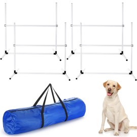 Shappy 4 Pieces Dog Agility Equipment with Adjustable Height Jump Bars Adjustable Dog Agility Jumps with Carry Bag Exercise Jumping Hurdles for Indoor Outdoor Course Game(White)