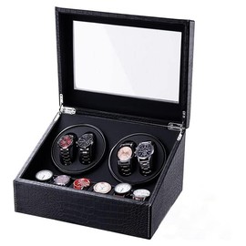 LALAHOO Watch Winder for Automatic Watches,Ultra Quiet Motor,4 Automatic Watches and 6 Extra Watch Storage Spaces, PU Leather Crocodile Styling