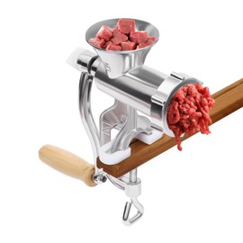 LIYUANJUN Meat Mincer with Sausage Stuffer Tube, Manual Meat Grinder for Grinding Meat, Fish, Garlic, Dried Chili Peppers Restaurant Kitchen Hand Meat Grinder Honeycomb Spout, Silver