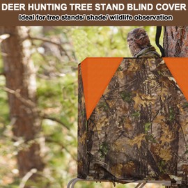 Deer Hunting Tree Stand Blind Cover, 142"x35.5" Hunting Blinds with Blaze Orange Safety Panels, Universal Camo tripod deer stand Accessories for Turkey and Moose Hunting with Silent Zips and 2 Pocket