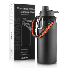 Sivaphe Stainless Steel Water Bottle 1L, Vacuum Insulated Flask with Spout Lid, 32oz Large Bottles for Outdoor, Sports(Black)