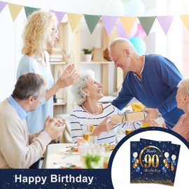 GROVBLE Pack of 40 Napkins 90th Birthday Man 90th Birthday Decoration Napkins Blue, Napkins 90th Birthday Woman, Happy Birthday Napkins, Napkins Birthday, 90th Birthday Napkins, 33 x 33 cm