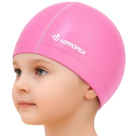 HIPPOPEA Water Resistant Fabric Swim Cap with PU Coating Layer - Elasticic Cloth Swimming Cap, Breathable, Lightweight & Comfortable for Women Men Boy Girl (Girl - Pink)