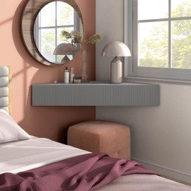 24/7 Shop at Home French 47 inch Modern Floating TV Console Table with 3D Wavy Panel Door, Wood Entertainment Center with Storage Space, Wall Corner Shelf for Living Room, Bedroom, Office, Gray Pure