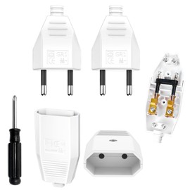 SGQTGIMU 5 Plugs 250 V 2.5 A, Flat Plug, 2 Flat Power Plugs and 2 Euro Coupling with Screwdriver, Euro Plug Flat Schuko Plug for Replacement, White