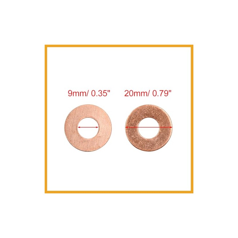 Partuto 20 Pcs 9mm Inner Dia Copper Washers Flat Sealing