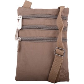 Ladies/Womens Crinkled Nylon Small Cross Body/Shoulder Bag/Pouch/Money Holder (Taupe)