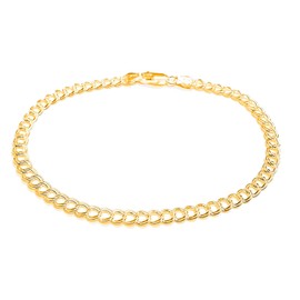 PORI JEWELERS 925 Sterling Silver 4mm Charm Link Chain Anklet - Available in Silver or Yellow (Yellow, 9)