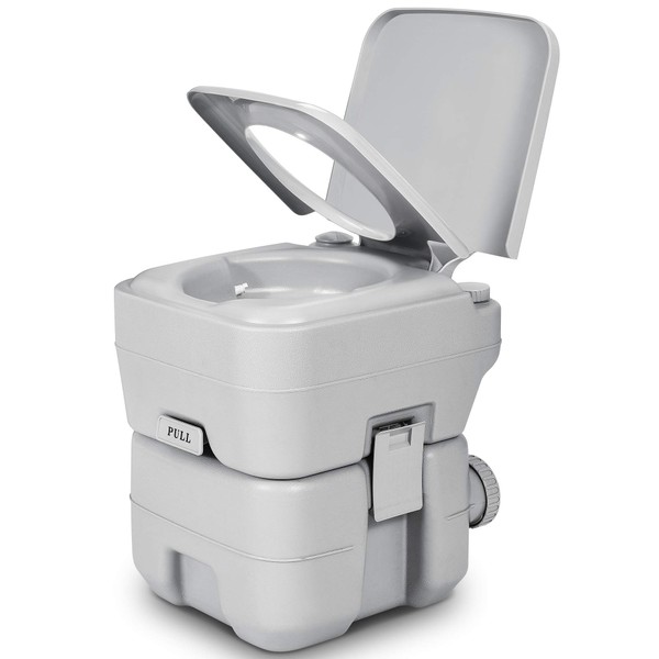 YITAHOME Portable Toilet Travel 5.3 Gallon RV Potty, Detachable Tank, Double Outlet Water Spout, for Camping, Boating, Hiking, Trips, Gray